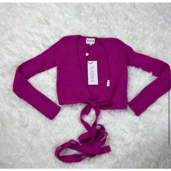 SNDYS Prima Knit Top Fuchsia Pink Waist Tie - Picture 4 of 8
